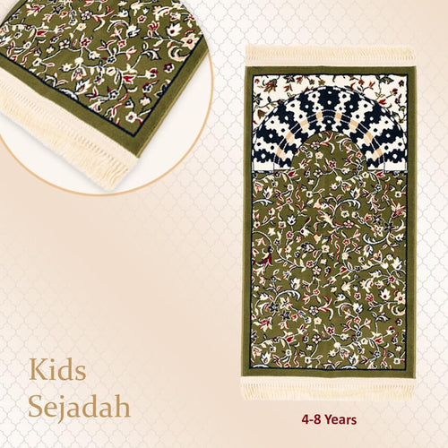 Green Kids Prayer Mat (Ages 4–8) – Madinah Sajjadah (90×50cm) | Jumanah